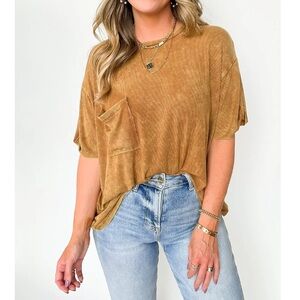 Chic Tan Short Sleeve Women's Top